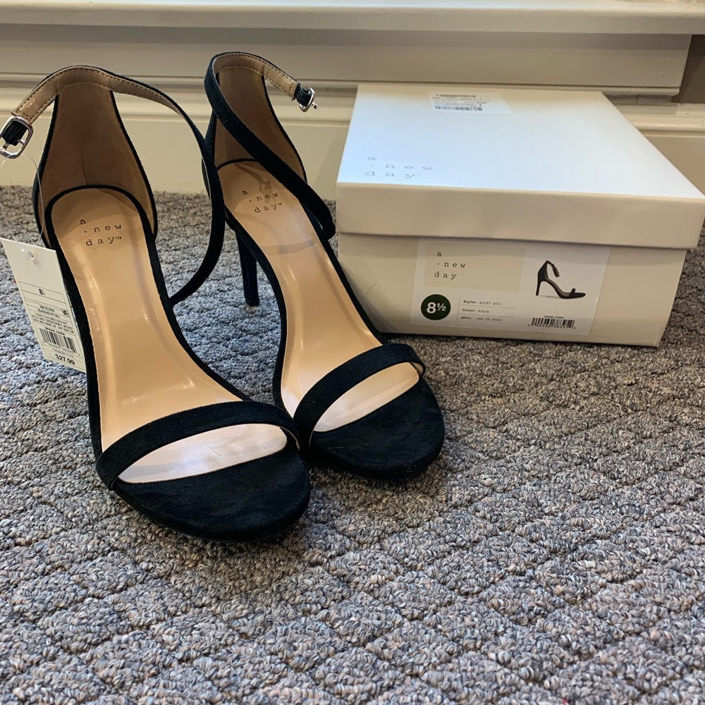 a new day, Women’s Gillie Microsuede black pumps with ankle strap